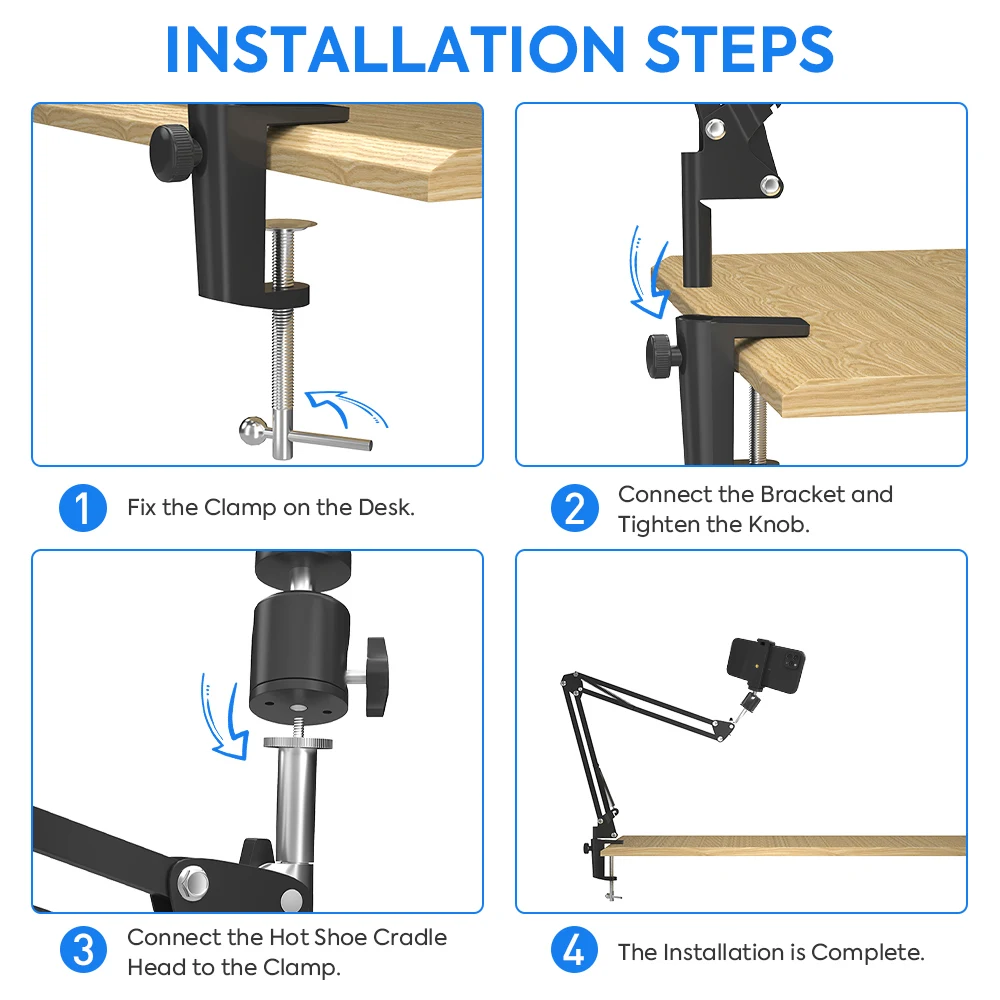 Flexible Cell Phone Stand,Gooseneck Long Arm Desk Bracket with 360° Rotation Overhead Mount clamp for Mic,ring lamp ,studio live