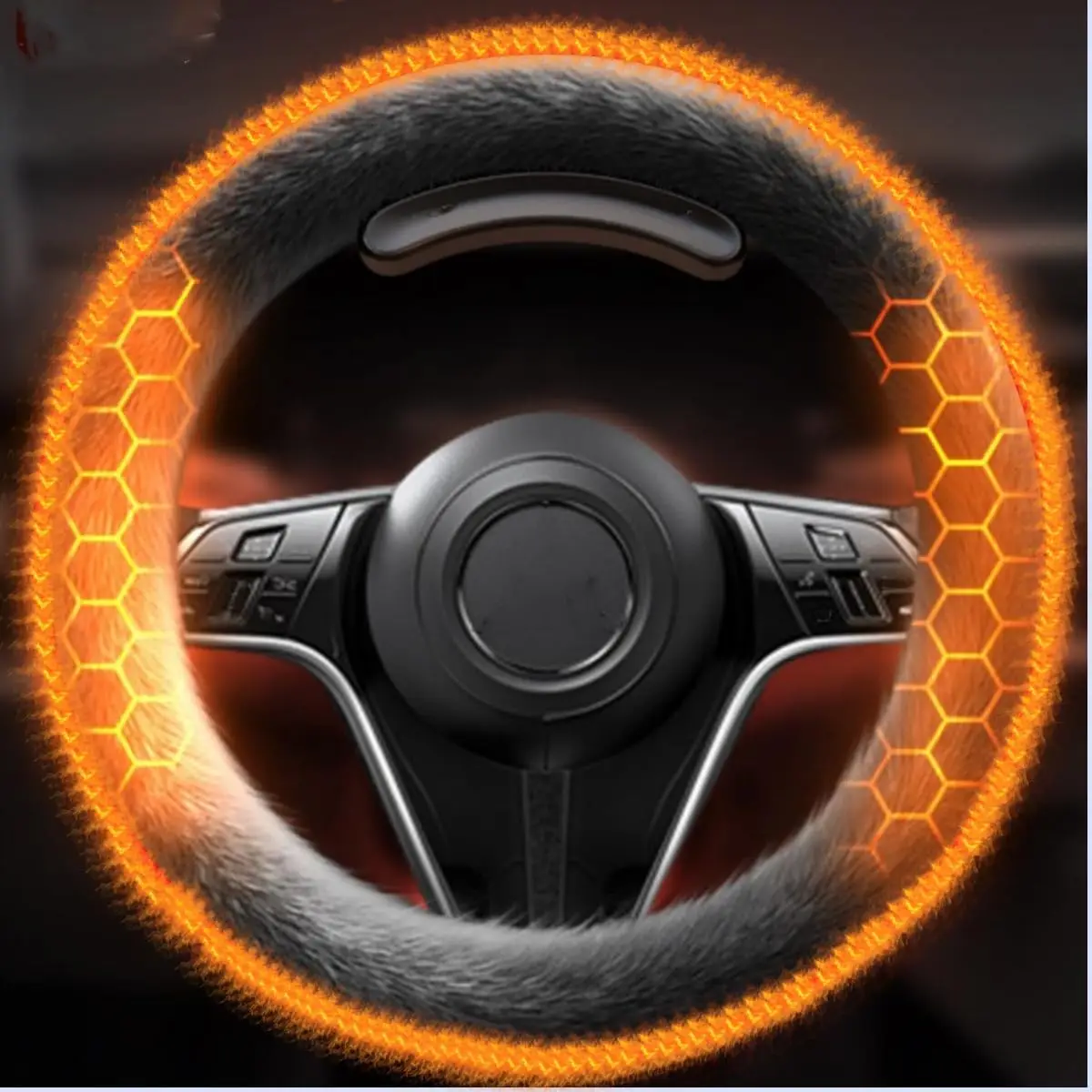 

Graphene Heated Steering Wheel Cover Wireless Winter Plush car Steering Wheel Heated Protective cover 38CM Car Decora Accessorie