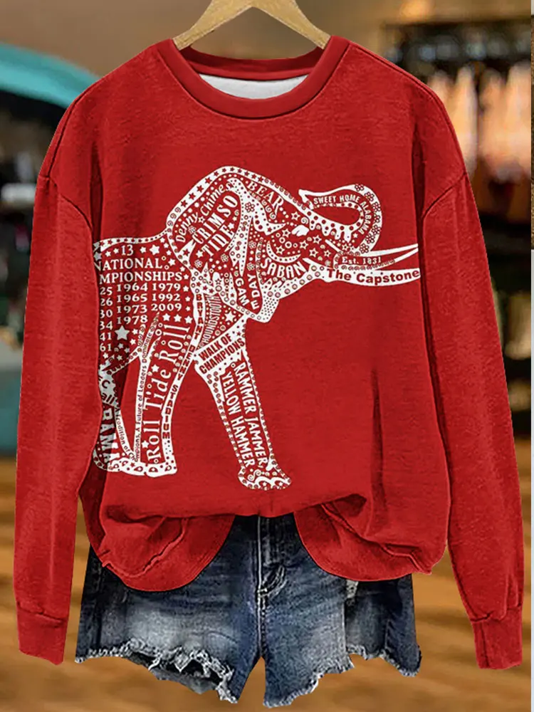 Red Gameday Elephant Print Sweatshirt