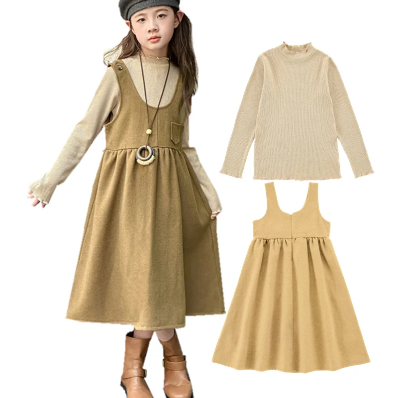 

High Qulaity Elegant School Girl Clothing Sets for Children Dress And Sweater 2 PCS Set 2024 Baby Autumn Clothes Luxury Outfit