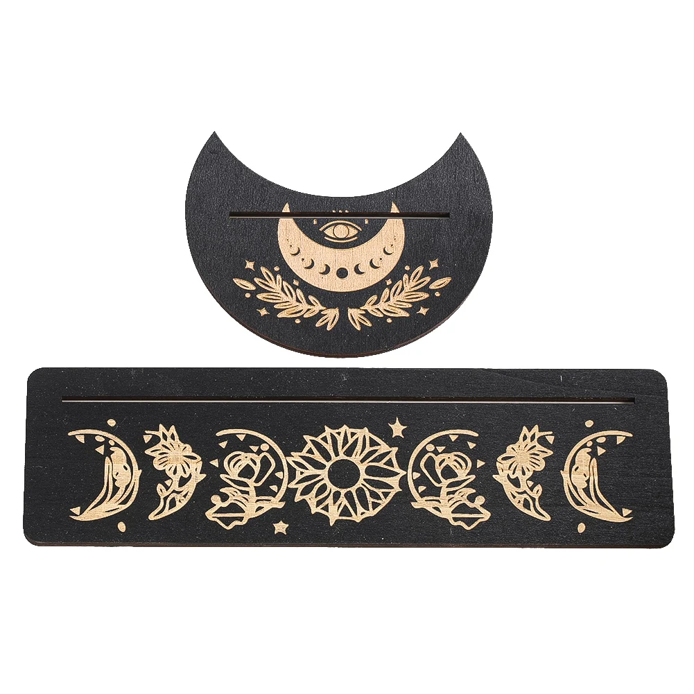 2 unids/set de soporte de exhibición de cartas de Tarot de madera, Base de Altar de fase de sol y luna, herramientas de meditación de adivinación Ritual mágico de brujería