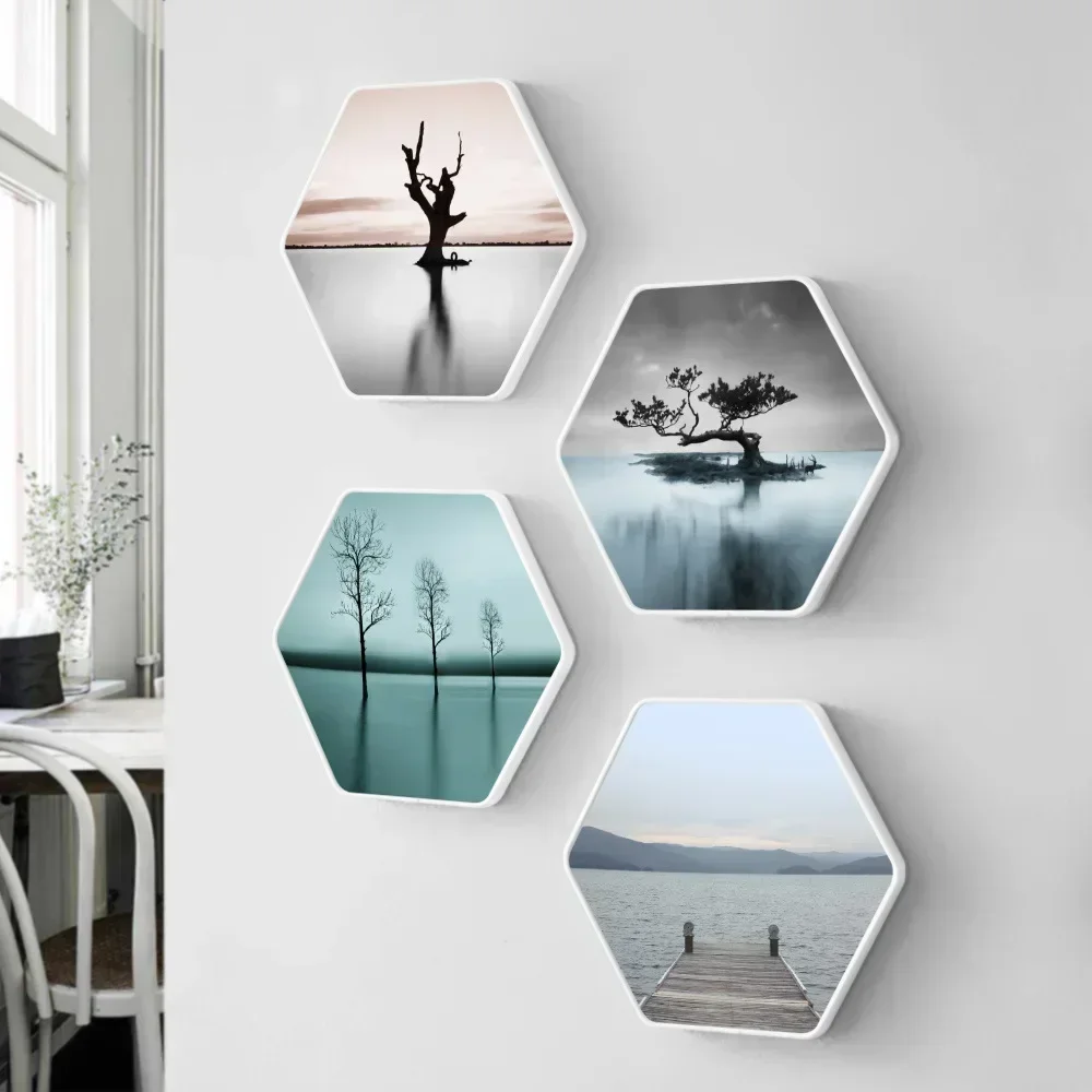 Simple creative hexagon light luxury quadruple mural restaurant decoration painting kitchen wall decoration painting