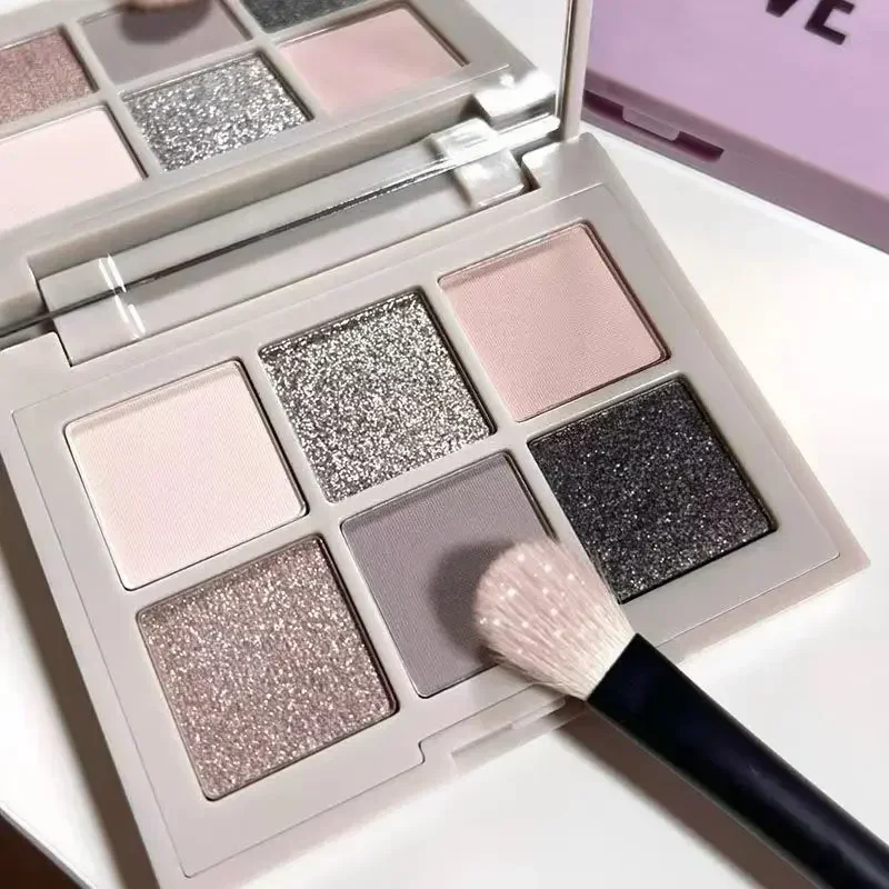 Paleta de sombras de ojos mate con purpurina, 6 colores, perlado, gris, negro, tonos brillantes, pigmentos de maquillaje, Cosméticos Palett