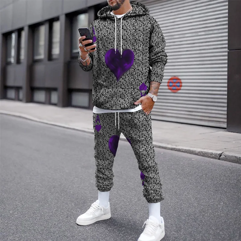 Playing Card 3D Printed Men's Tracksuit Set Casual Hoodie And Pants 2pcs Sets Autumn Winter Fashion Sweashirt Oversized Pullover