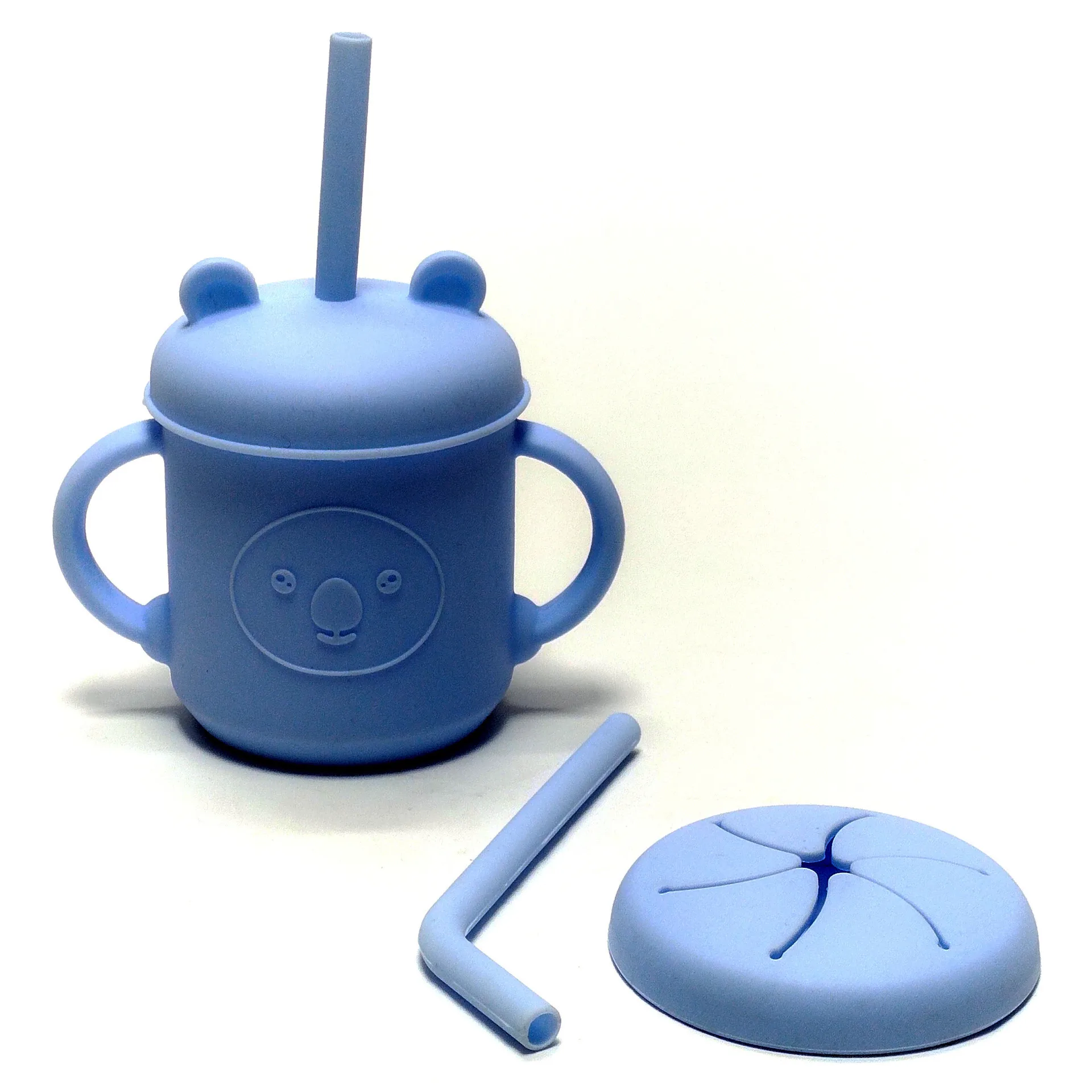 

Food Grade Silicone Children's Snack Cup Wrestling Resistant Portable Binaural Handle with Baby Straw Cup Silicone Drinking Cups