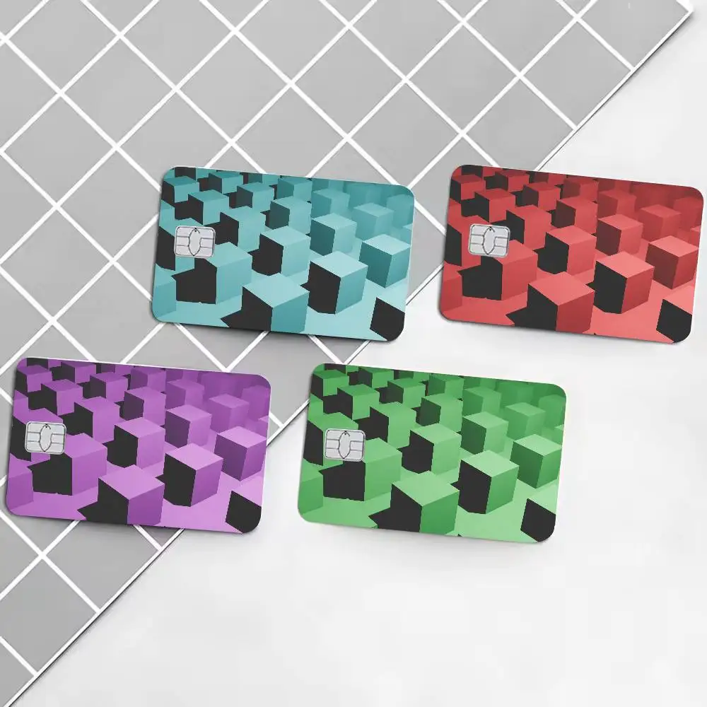 Y2K 3D Optical Illusion Cube Card Skin, Multicolor Isometric Geometric Void Pattern Waterproof Smooth Bank Card Decal