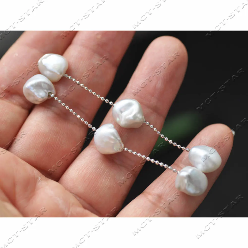 MTC·STAR Baroque White Keshi Reborn Pearl Chain Dangle Earring 2.5 Inch 10mm Diameter Elegant Jewelry Accessory （Z14277）