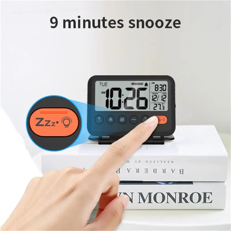 NOKLEAD Home Digital LCD termometro Clock Fold Mini orologio da viaggio con calendario sveglia da viaggio orologio da tavolo portatile