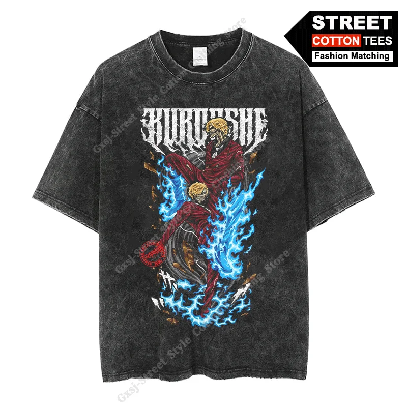 

ONE PIECE Sanji Print T Shirt Japanese Anime Peripheral Clothing y2k Street styl Men Women Short Sleeve Cotton Loose Casual Tees