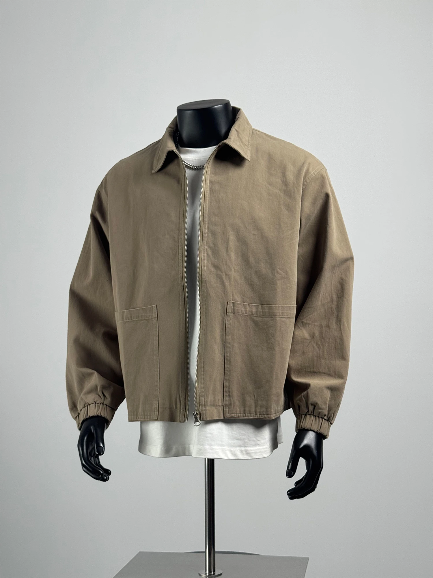 

Retro Japanese Sle Loose Fit Casual Work Jaet for Men with Big kets Pure Color Stand Collar Zipper Closure Outerwear