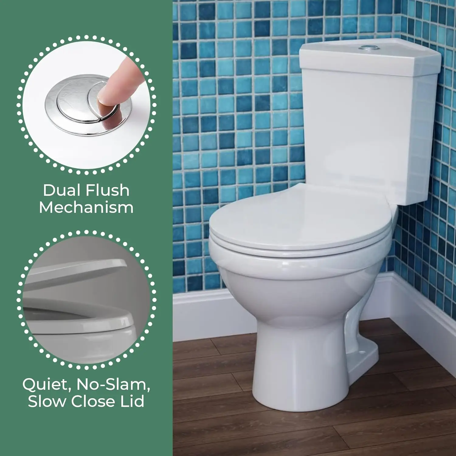 Renovators Supply Troyt Compact Corner Toilet - Heavy Duty 2-Piece Toilet - Dual Flush With Slow Close Toilet Seat - Round