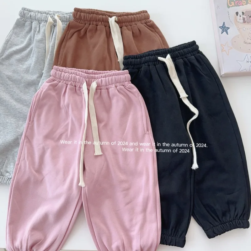 【Geborsteld Materiaal�� Kinderen Herfstkleding Baby Meisjes Effen Kleur Casual Losse Joggingbroek Jongens Hiphop Sportbroek Van Hoge Kwaliteit 1-9y