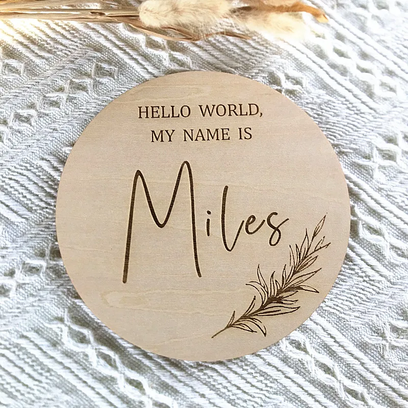 

Engraved wood baby name sign, Custom birth Announcement disc, Hello World My Name Is Photo props, baptism gift, Hospital Welcome
