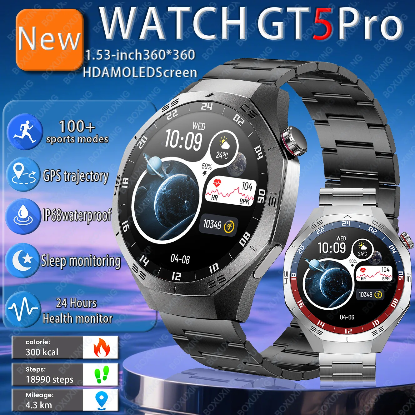 2025 New GT5 Pro Smart Watch Men 1.53 inch AMOLED Screen GPS Track Sport Watches Heart rate Waterproof Bluetooth Call Bracelet
