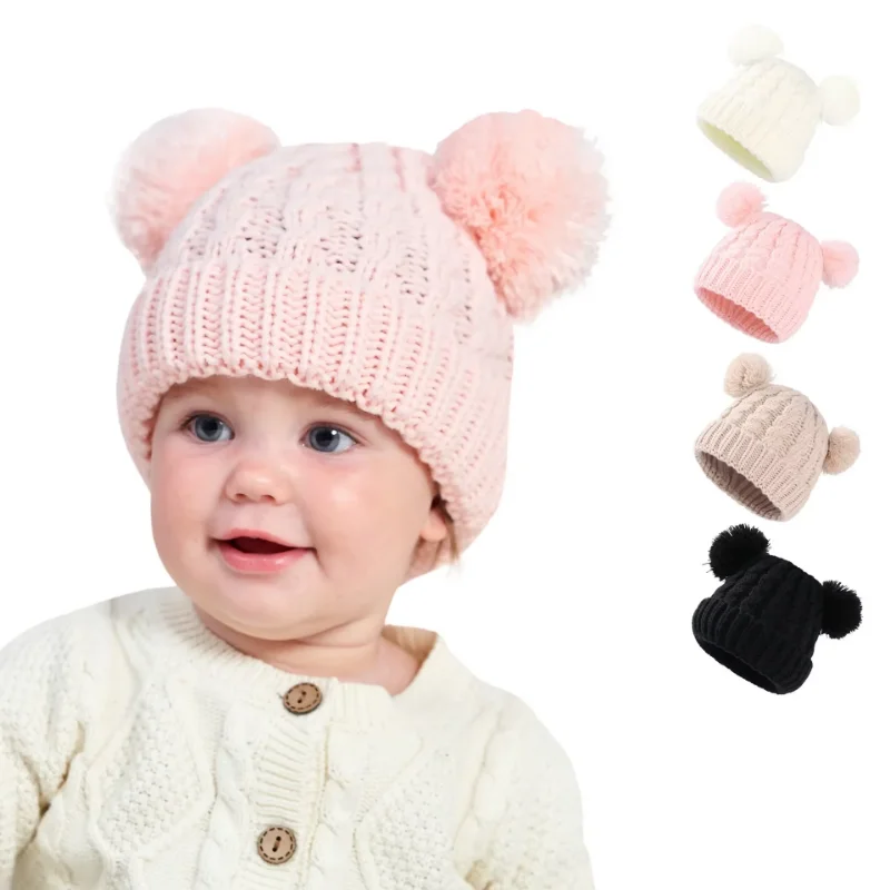 Autumn Winter Baby Kids Cute Hat Pompoms Knit Hats Solid Newborn Accessories Warmer Stuff Toddler Cap Newborn Photography Props