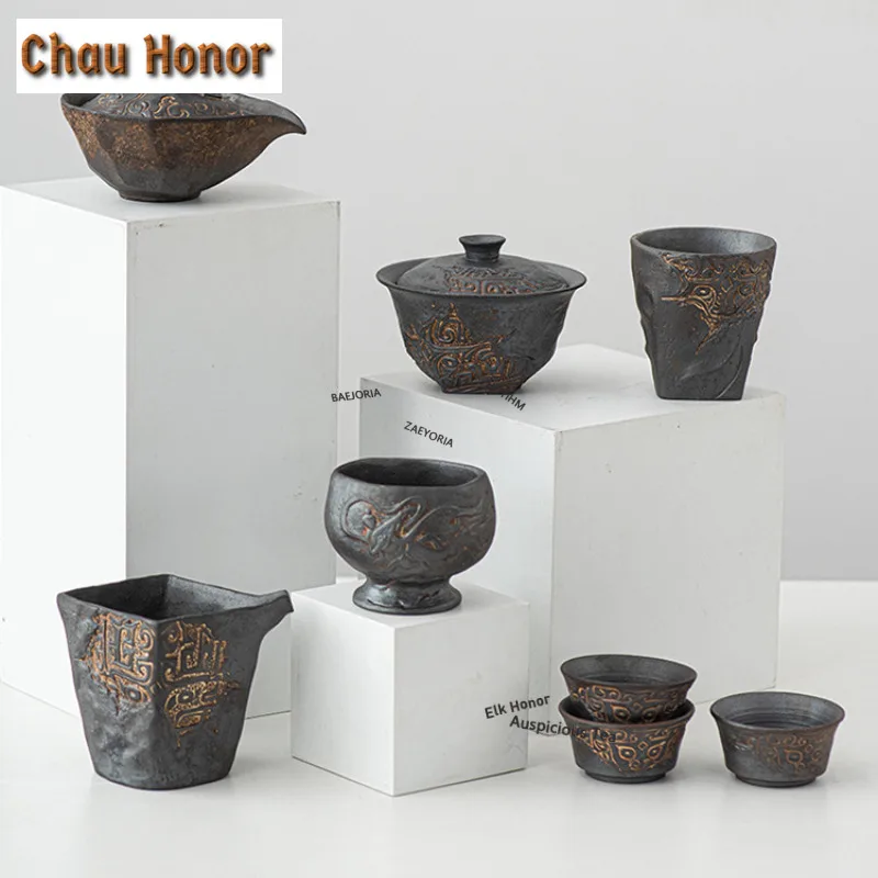 Vintage Old Rock Clay Gaiwan Ancient Tea Tureen Household Tea Bowl with Lid Kit Tea Maker Cover Bowl Kung Fu Tea Set Decoration view 6