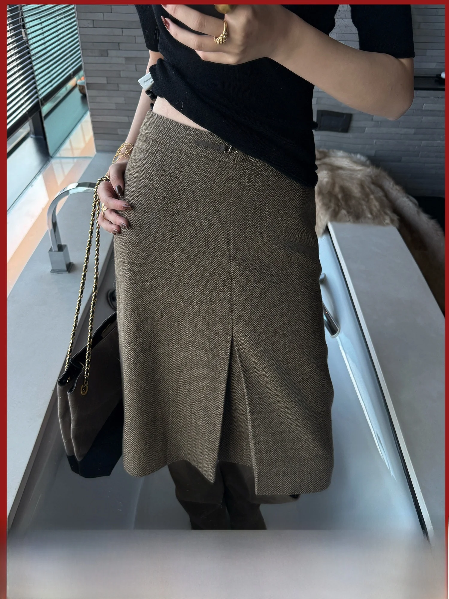 

Brown Straight Cut Skirt Women's Limited Time Offer mid Waist Design Other Fabric Daily Wear Other Sle Other Material