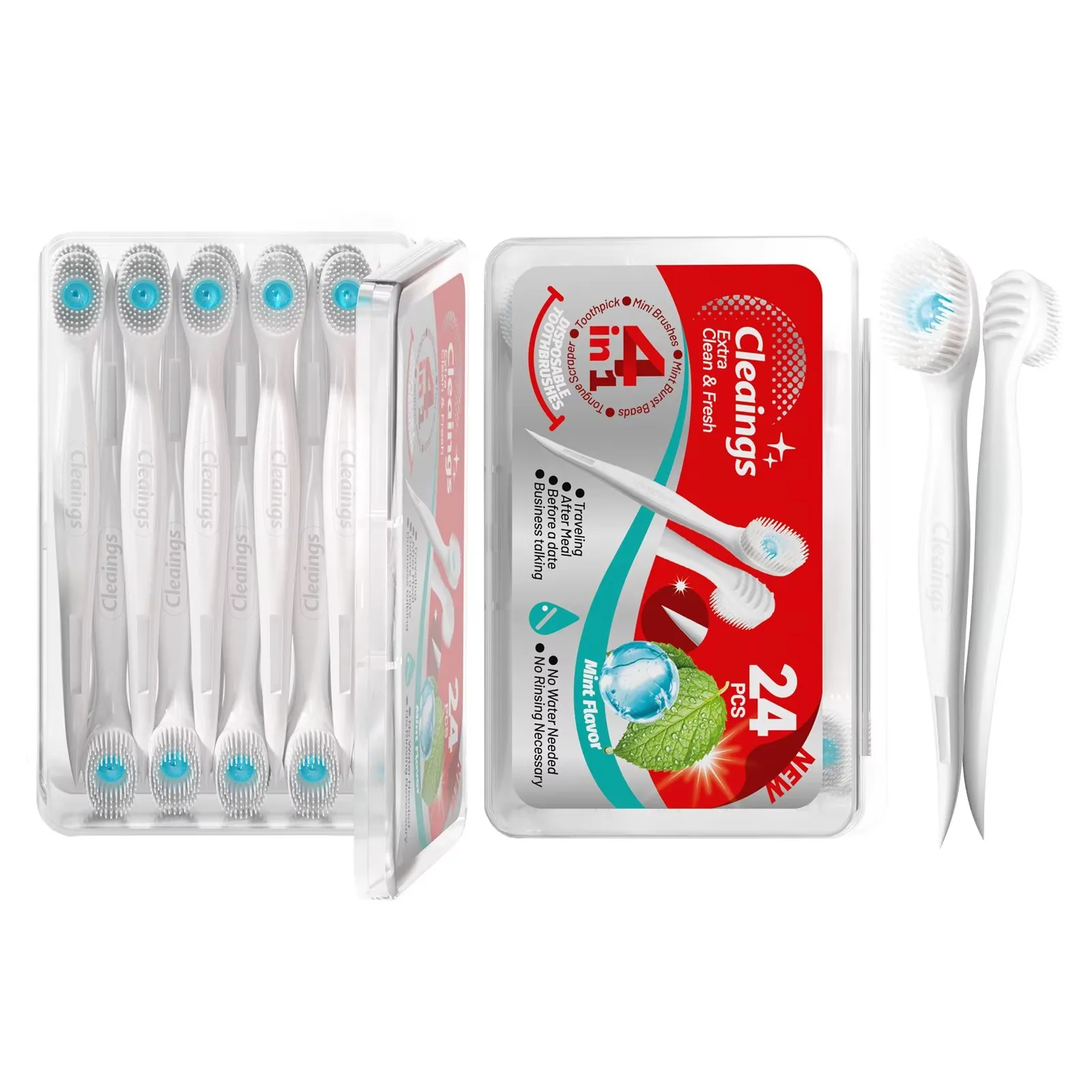 24PCS Mini Burst Bead Toothbrush Set, Water Saving Portable Toothbrush No Rinse for Outdoor Travel Daily Use