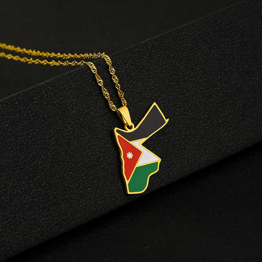 Hashemite Kingdom of Jordan Map Flag Pendant Necklace Stainless Steel Men Women المملكة الأردنّيّة الهاشميّة Maps Jewelry Gift