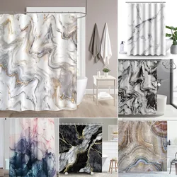 Grey Gold Marble Ink Texture Shower Curtain Set Abstract Modern Shower Curtain for Bathroom Decor Waterproof Washable Fabric