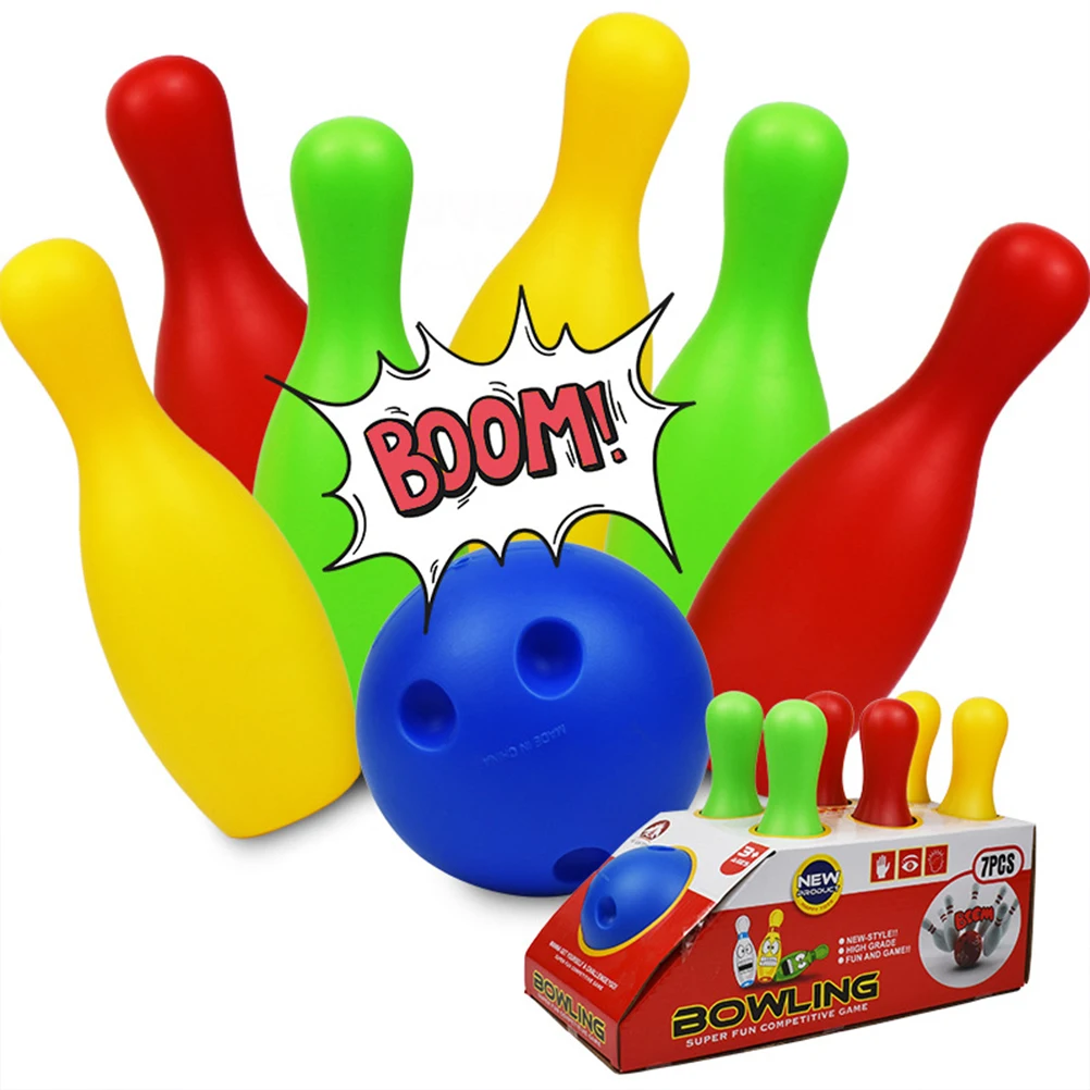 

Children Plastic Bowling Toy Entertainment Bowling Funny Bowling Toy Set (Height 22cm, 2pc Balls, 6pc Bottles, 1pc Storage Rack)