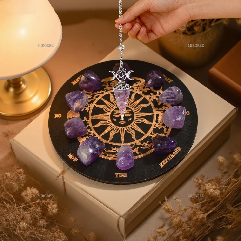 9/12pcs Amethyst and Crystal Pendulum Set with Divination Board - Perfect for Meditation and Divination