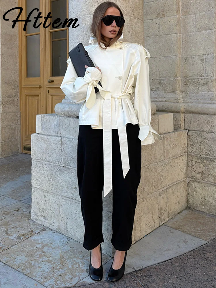 

Уличная белая женская куртка, повседневная двубортная куртка с поясом и длинными рукавами, женское пальто со стойкой, весна-осень 2021, шикарная женская верхняя одежда