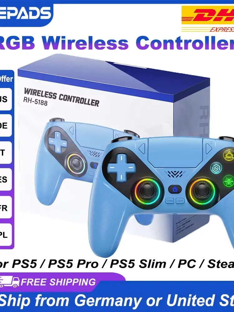Spiel-Joystick für Playstation 5 PS5 Controller RGB Kabelloser Gaming-Bluetooth-Controller Dual Sense Anti-Drift Makro/Turbo Vibration