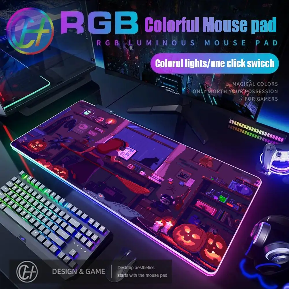 

Pixel Art Anime Scenery Mouse Pad RGB Gaming Kawaii Girl Mouse Pad Desk Mat HD Gamer Large LED Light XXL MousePads PC Computer