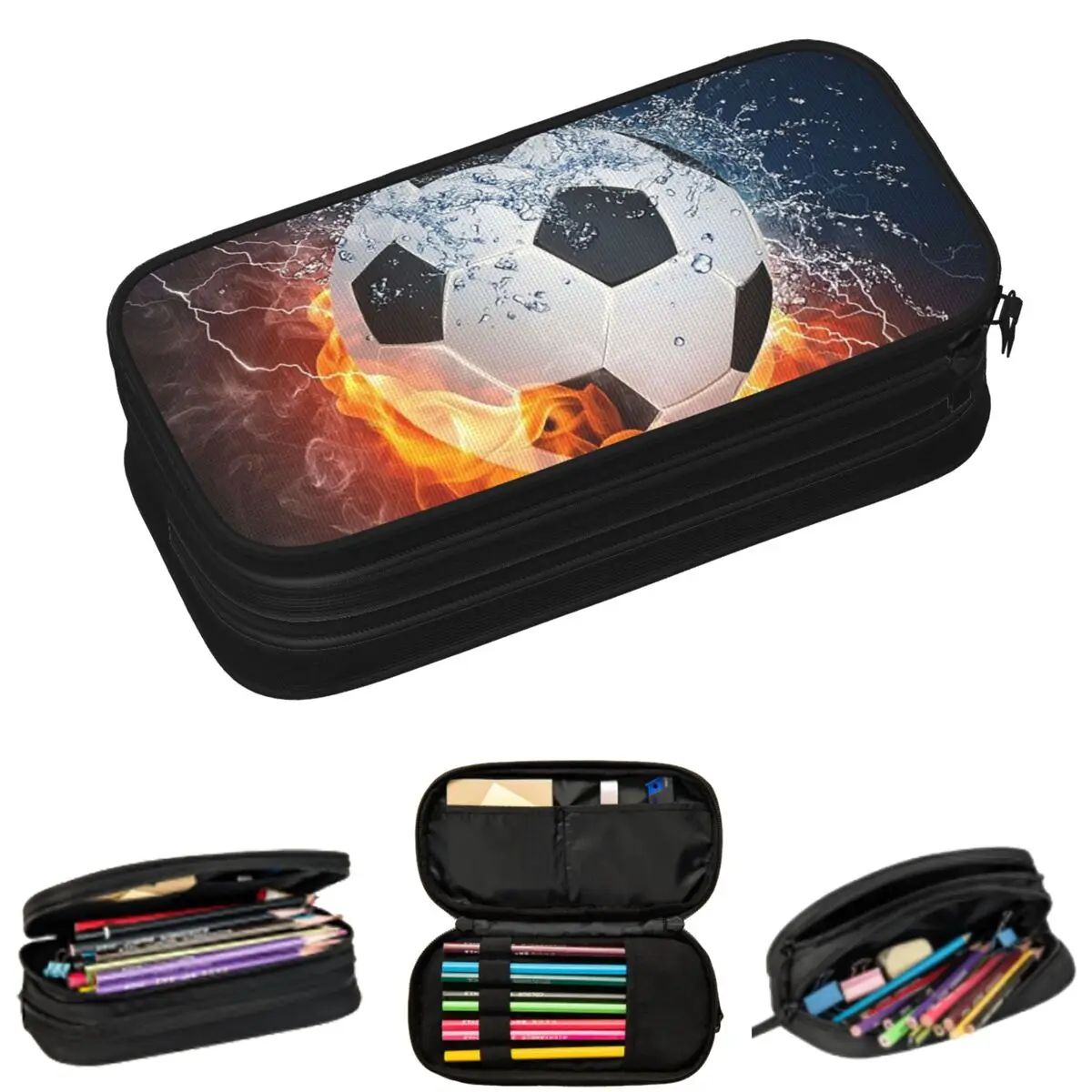 

Футбольный мяч с эффектом пламени, пенал для школьников, подарочный пенал-коробка, вместительный пенал-косметичка