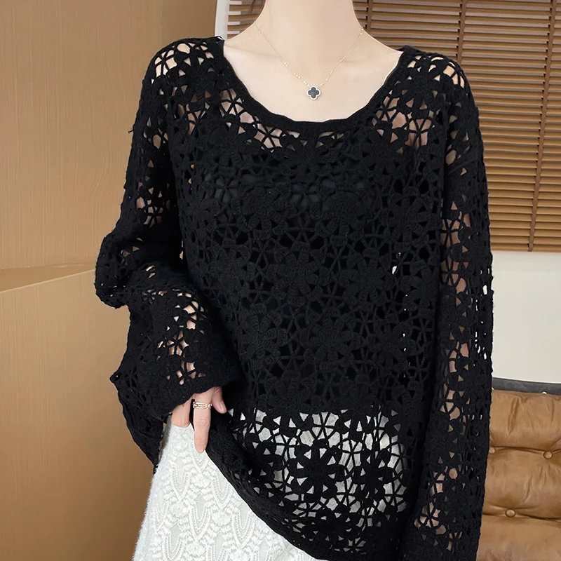 100% pure kasjmier damestrui, ronde hals, hol, comfortabel en los, nieuwe stijl voor lente en zomer 2025