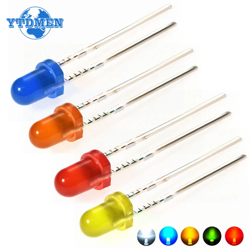 50pcs 3MM DIP LED Diode F3 Red Green Blue Yellow Orange White DIY Light Emitting Diodes Electronic Kit