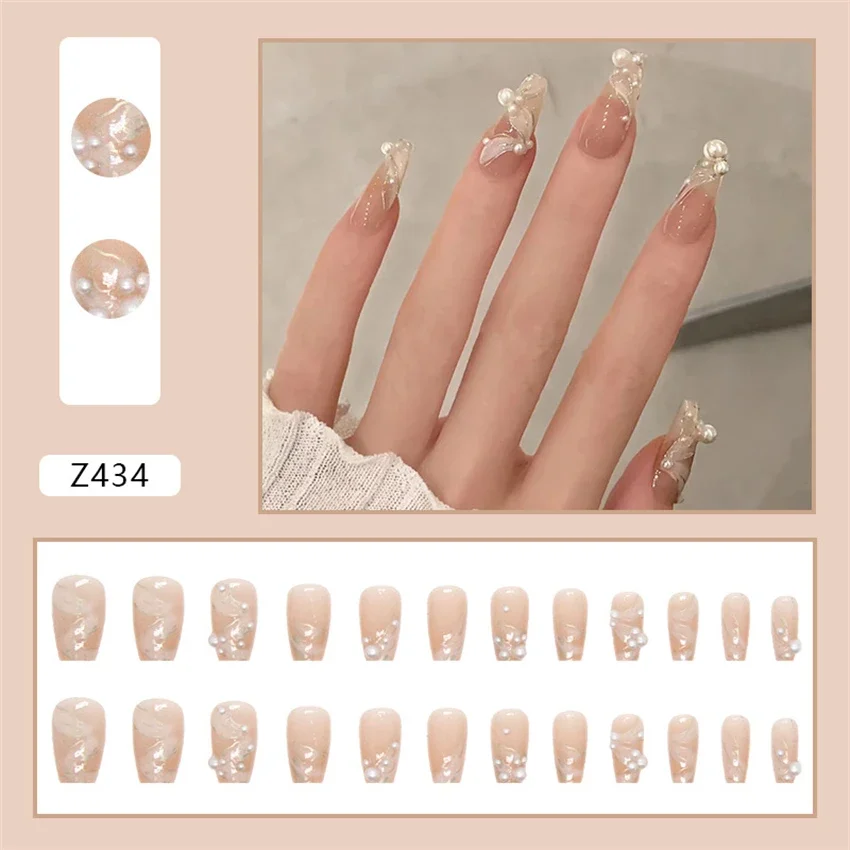 

24Pcs/Set Drill Models Burst Wearing False Nails Full Coverage Fresh Sweet Press on Nails Paste French Acrylic Fake Nails Tips