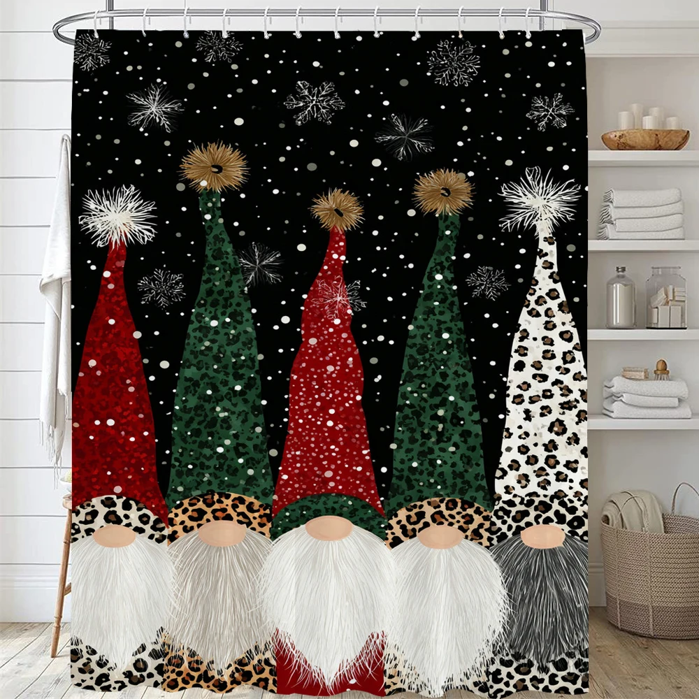 

Merry Christmas Shower Curtain Lovely elf Christmas Bathroom Curtain with Hooks home for Christmas decoration Curtain