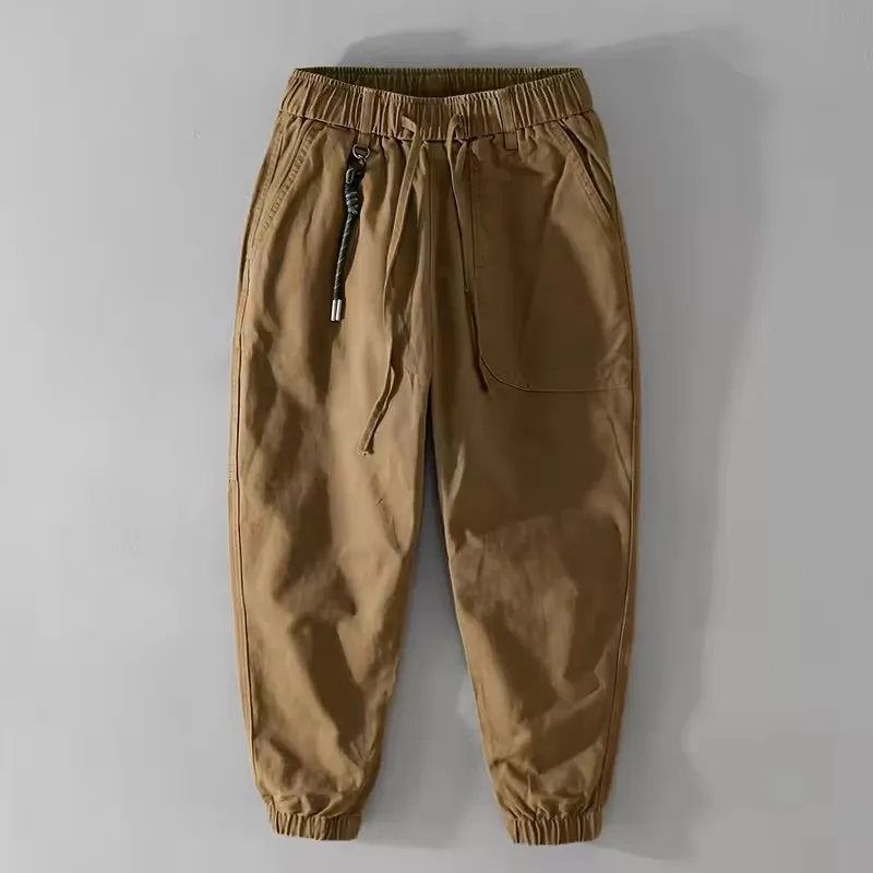 

Spring Autumn New Men's Cotton Simple Cargo Pants Casual Solid Color Elastic Waist Soft Street Joggers Men Trousers