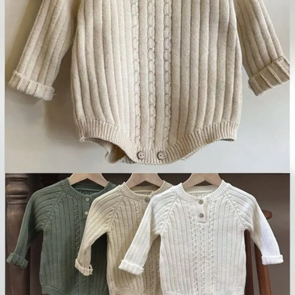 Infant Cotton Knit Jumpsuit Long Sleeve Romper Autumn Winter Baby Bodysuit Korean Style Soft Toddler Clothing Apparel