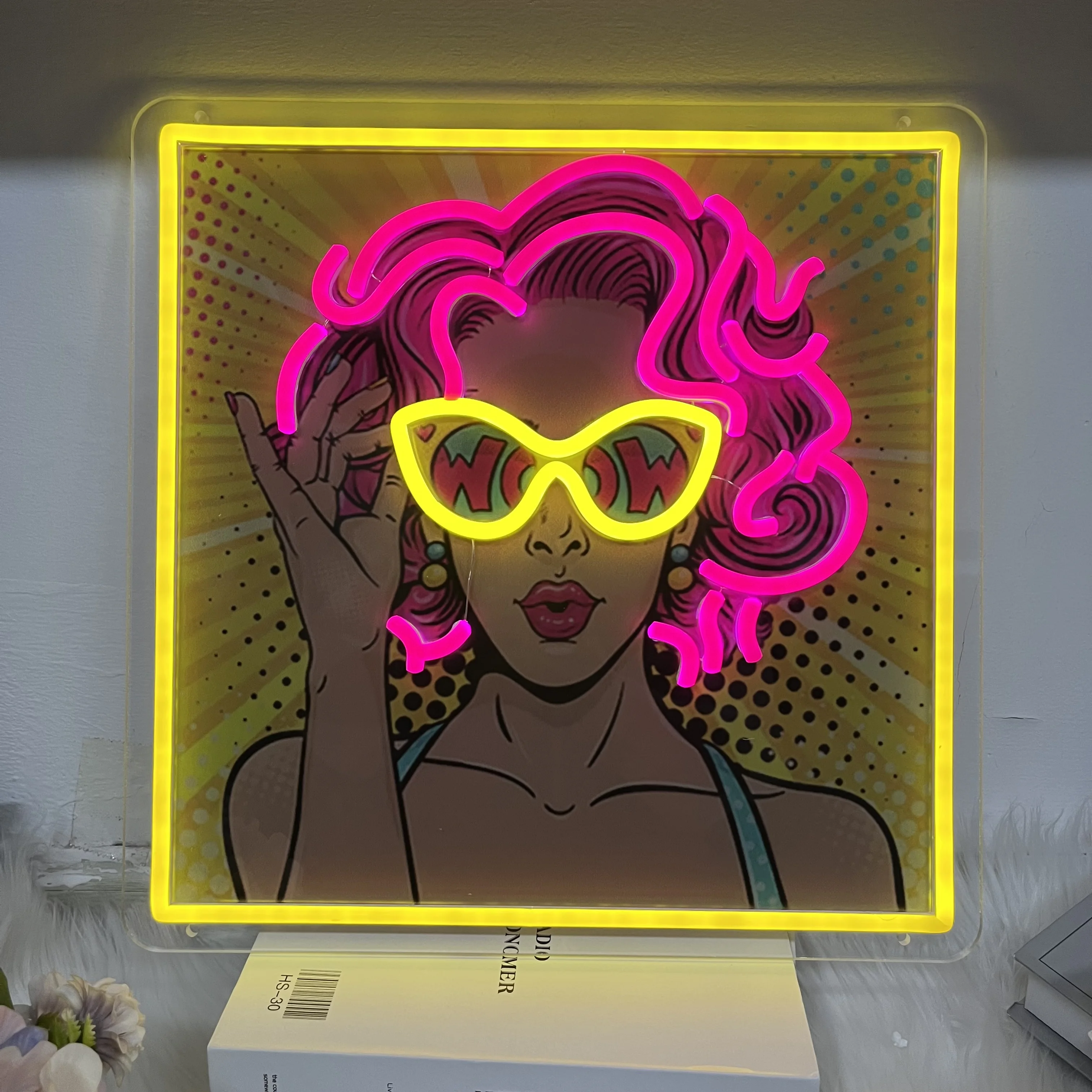 Wow Lady Neon Sign Comic Pop Art Wall Decor Home Decor Woman Face Neon Sign Neon Acrylic Artwork