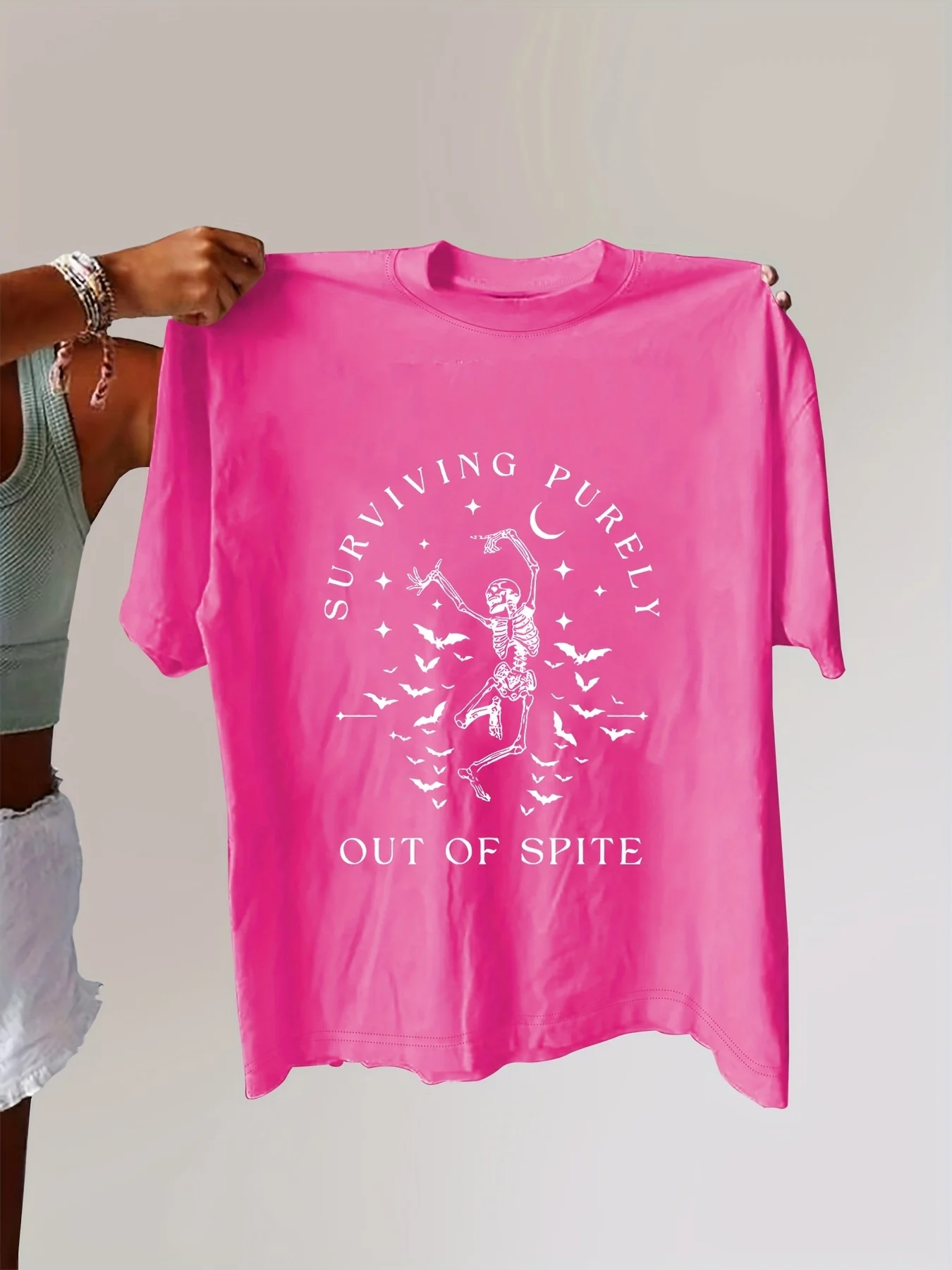 Surviving Purely Out of Spite Skeleton Women's Tee - Casual Brown Graphic Top