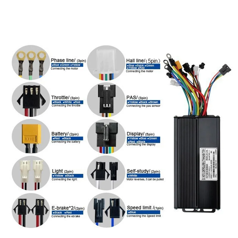 B48B-Ebike E-سكوتر متوافق 36/48 فولت 52 فولت 45A 1000/1500/2000 واط ثلاثة وضع موجة جيبية فرش تحكم للدراجات الكهربائية #3