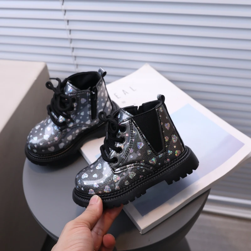 Four Seasons Child Shoes Short Ankle Snow Boots Glossy Print Kid Boot Boy Girl Shoe Fashion Soft PU Leather Toddlers Boots