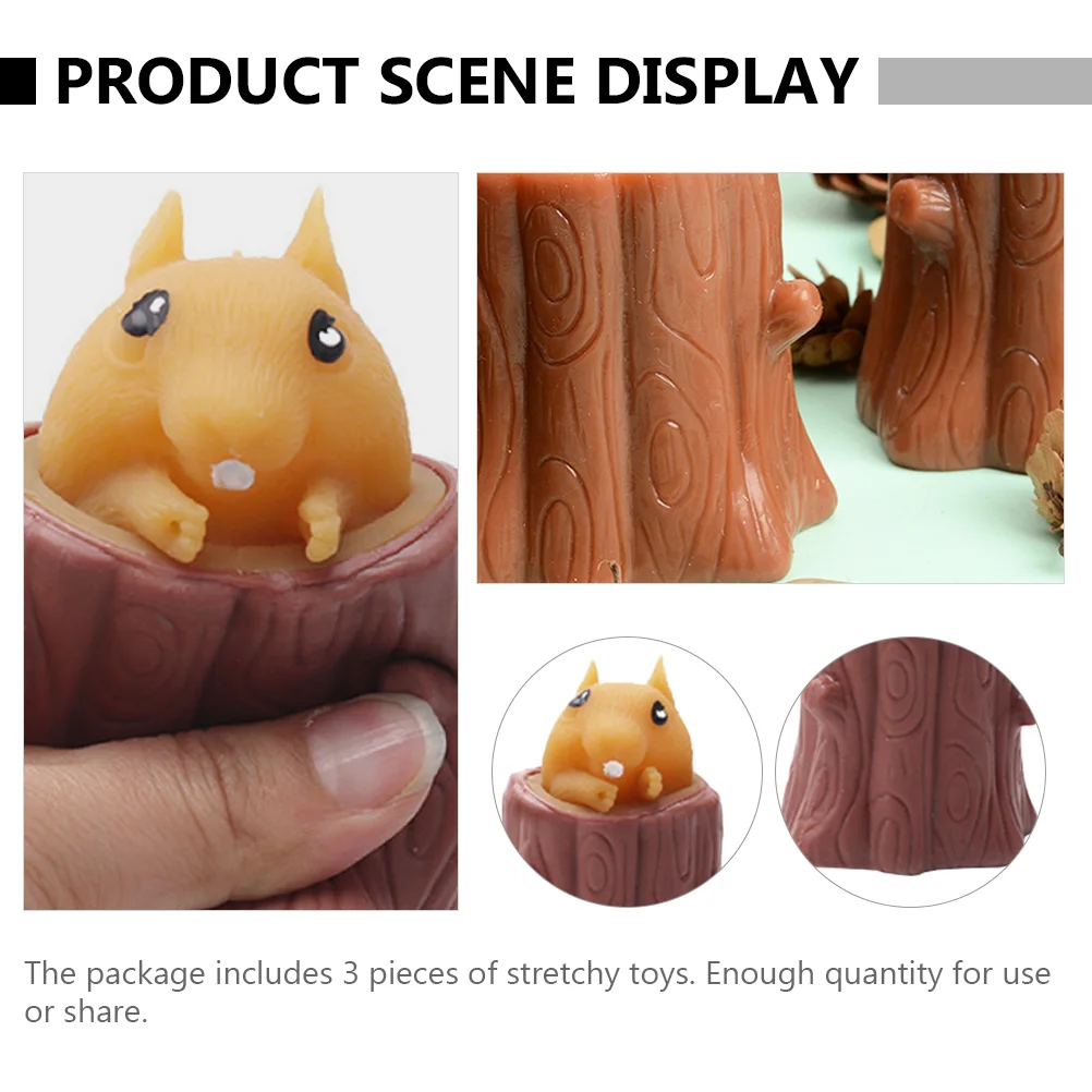3 Pcs Squirrel Decompression Toy Retractable Plaything Tricky Pressure Relief Toys Stress Reliever Vinyl Material