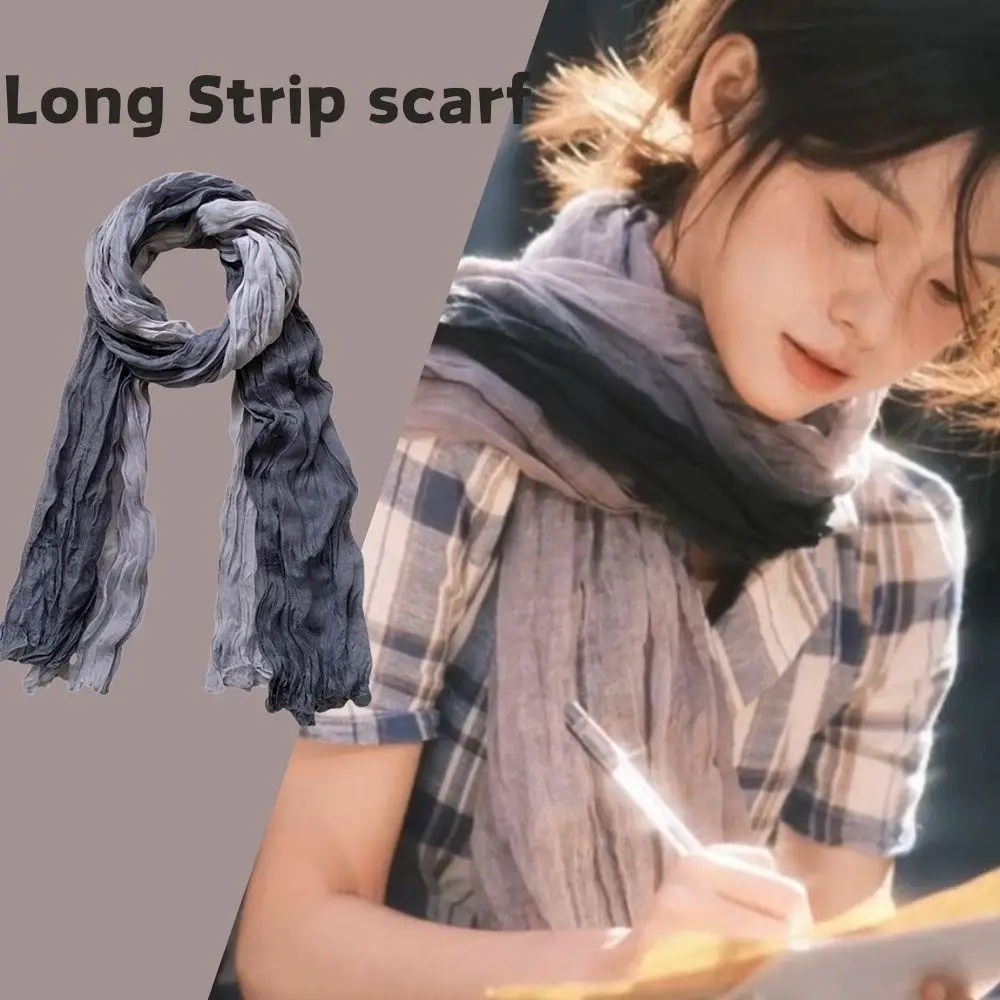 

Big Size 180x90cm Gradient Spring And Autumn Cotton And Linen Scarf Korean Versatile Women Long Strip Headscarf Pleated Shawl