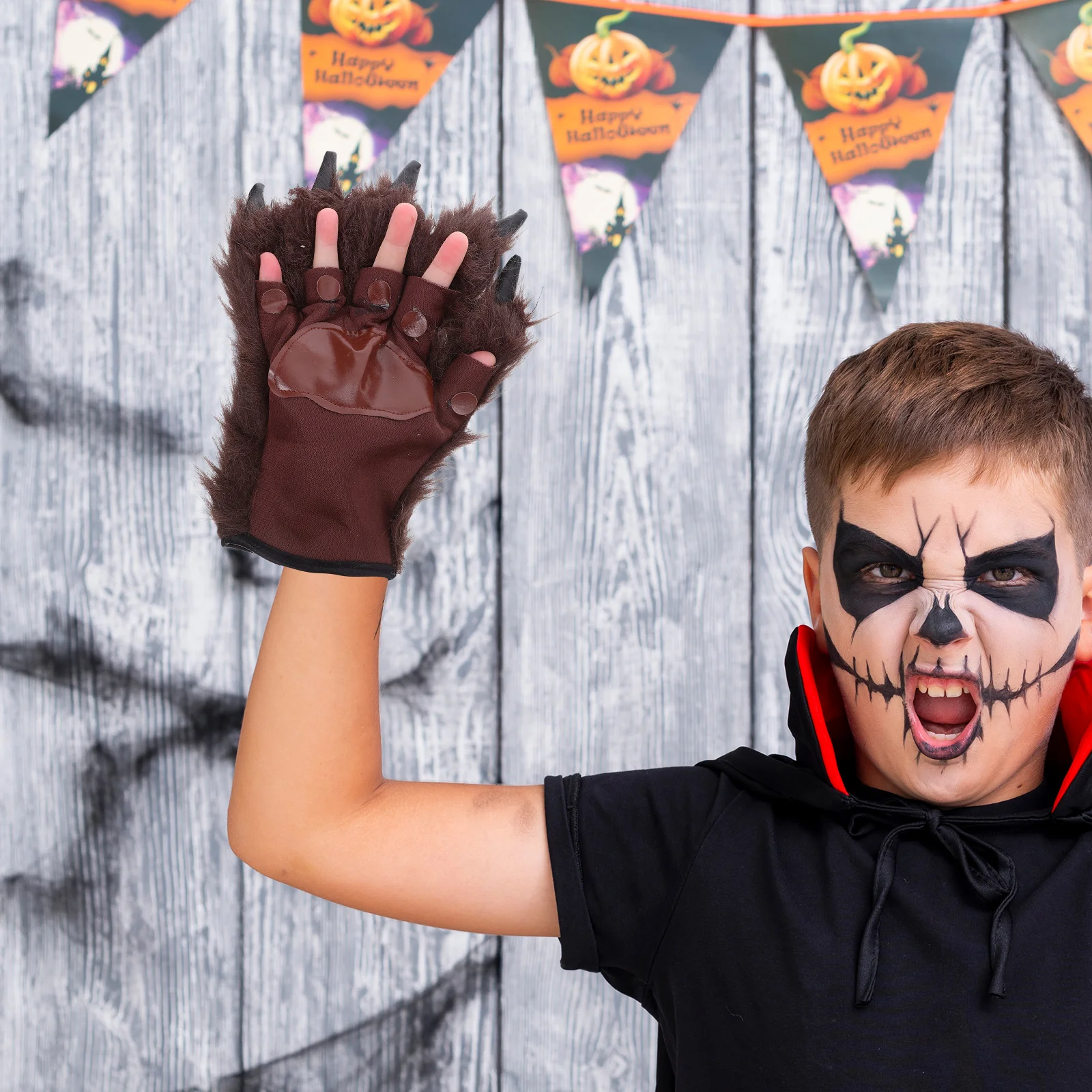 1 par de guantes de garra de hombre lobo para Halloween, Horror, lobo aterrador, mano peluda, garras peludas, accesorios de disfraz de vampiro gótico, hombre lobo