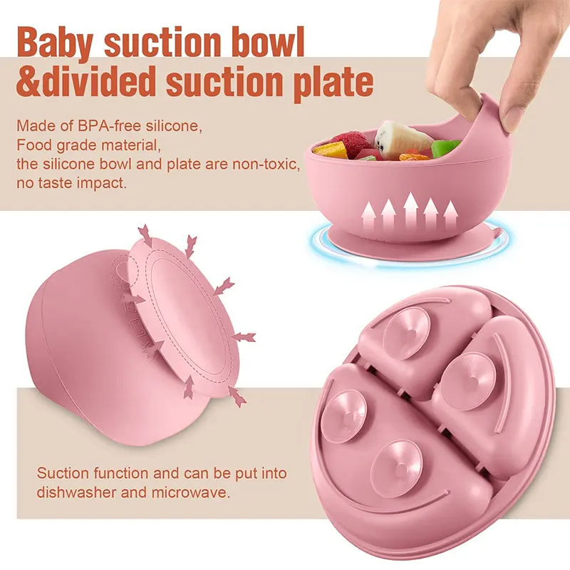 1/5Pc BPA Free Silicone Baby Feeding Set Sucker Bowl Dinning Plate Straw Cup Spoon Forks for Kids Baby Tableware Children Dishes