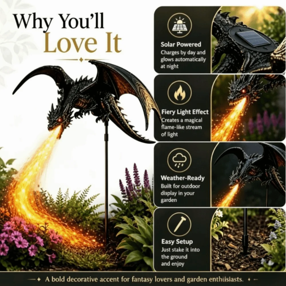 Solar Powered Solar Garden Light Waterproof Resin Craft Solar Fire Garden Lamp Dragon Fire Design Resin Artwork Landscape Lamp
