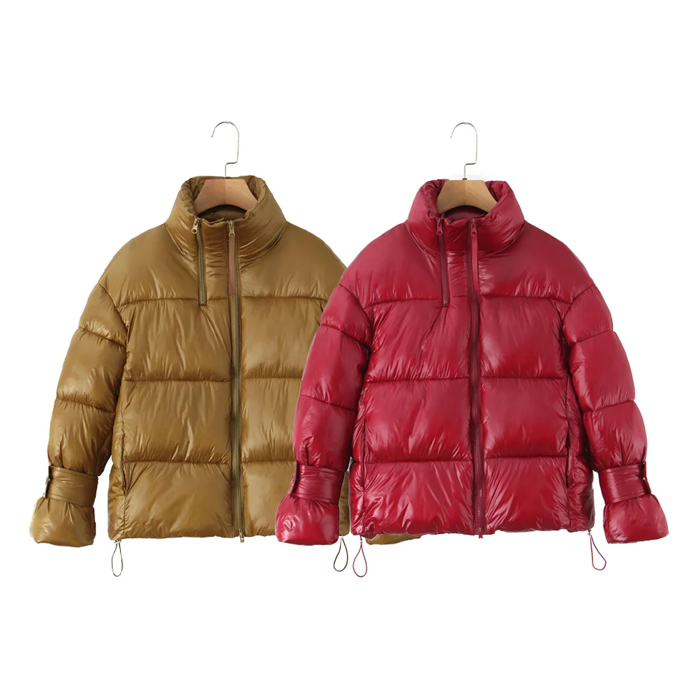 

Winter New Product Women's Casual Versatile Stand up Collar Long Sleeve Double Zipper Decorative Bag Coat Cotton Jacket