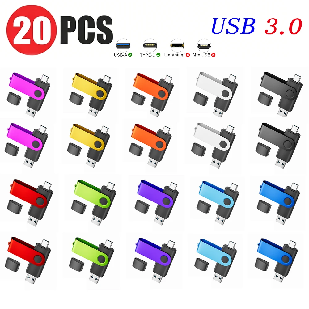 TYPE-C USB3.0 Plastic USB Flash Drive 128GB Free Custom Logo Memory Stick 64GB Laser Engraving Pen Drive 32GB Business Gift 8GB