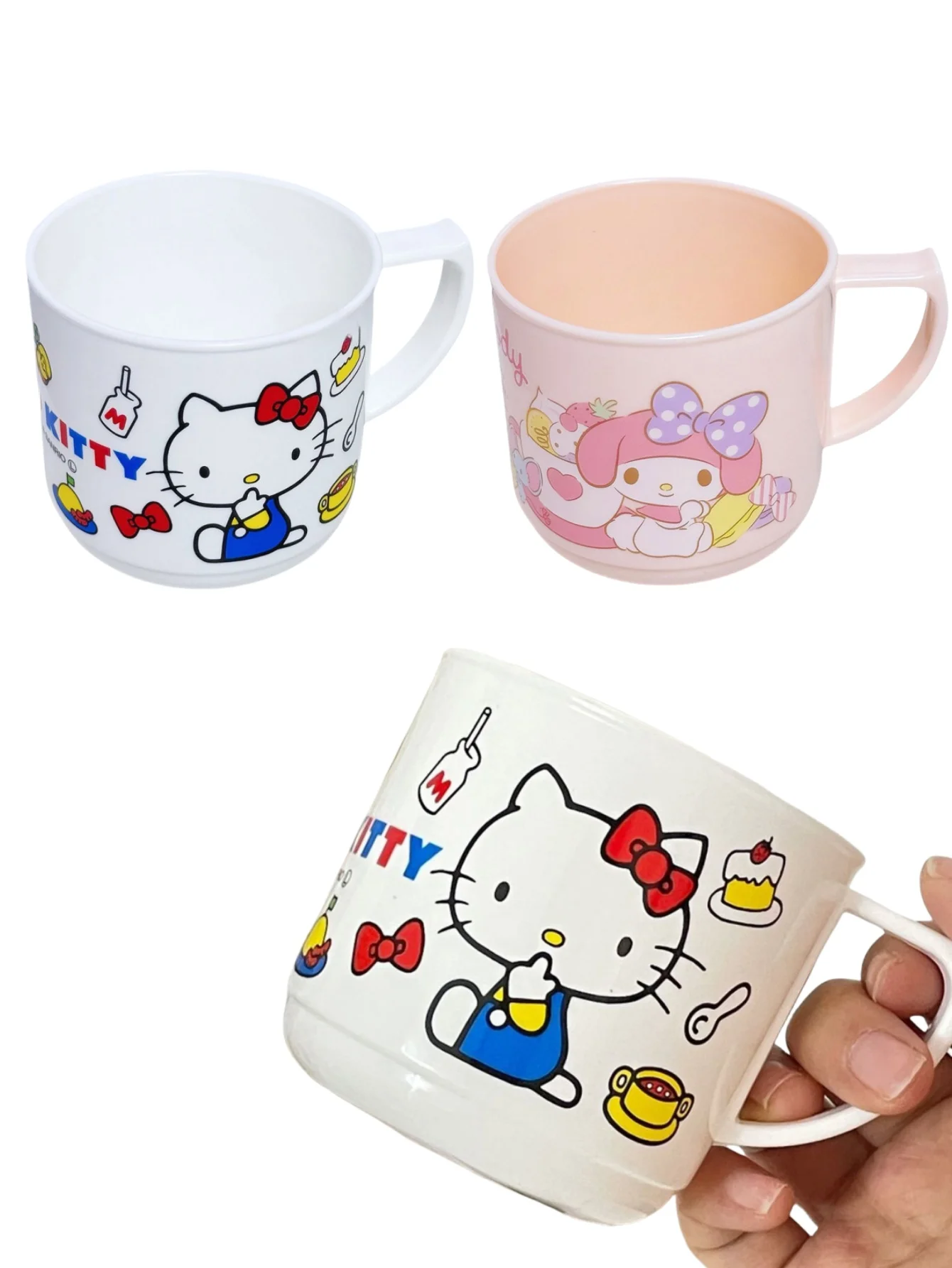 1 pz Sanrio Hello Cute Kitty & Melody Cartoon Tazza da 240 ml con fessura per cannuccia Tazza per lavare e risciacquo per il bagno, i viaggi