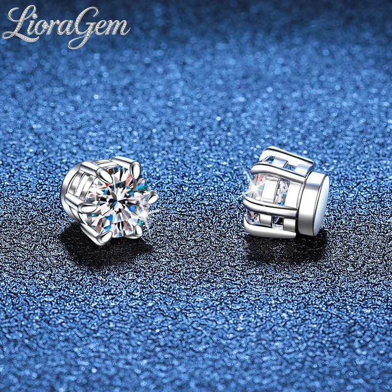 

LioraGem Magnetic Moissanite Stud Earrings (No Piercing Required), Classic Six-Prong Unisex Moissanite Stud Platinum PT950 Stamp
