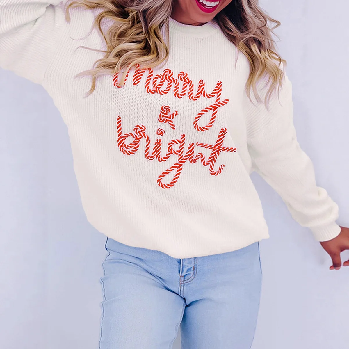 

Рождественский свитер, женский белый повседневный пуловер, рождественский вязаный свитер с вышивкой букв